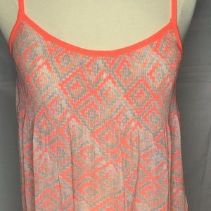 Vera Wang Princess Coral Orange  & White Sheer Graphic Tank - Med